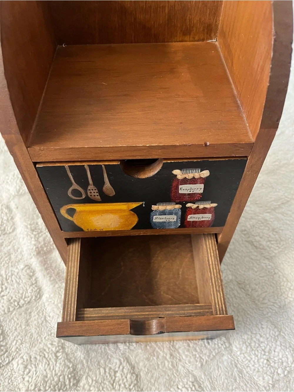 Vintage Hand-Painted Wooden Kitchen Storage Organizer in bold colors